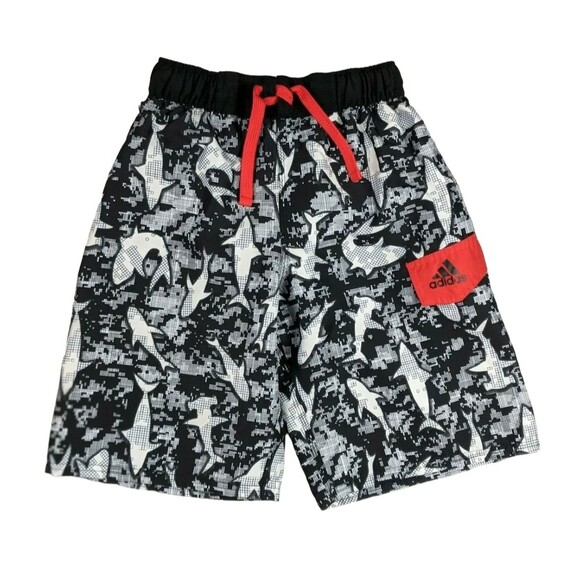 Adidas Swim Trunks Boys Size M  Pull-On Board Shorts w Cargo Pocket  Shark Print - Picture 1 of 7
